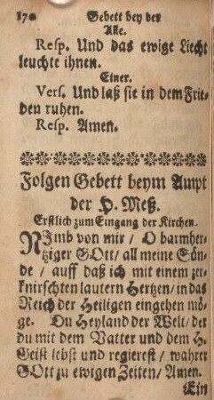 Folgen Gebett beym Ampt der H. Meß.