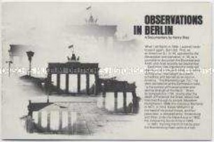 Begleitheft zur Ausstellung "Observations in Berlin" mit Fotos von Henry Ries - Nachlass