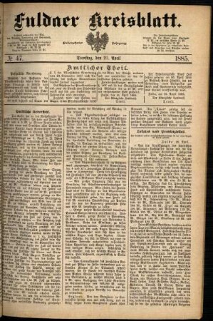 Ausgabe vom Dienstag, den 21. April 1885.