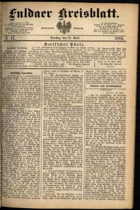 Ausgabe vom Dienstag, den 21. April 1885.
