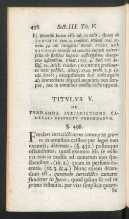 Titulus V. De Fundanda Iurisdictione Camerali Respectu Personarum.