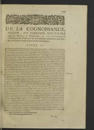 De la cognoissance, notion ... Titre IX.