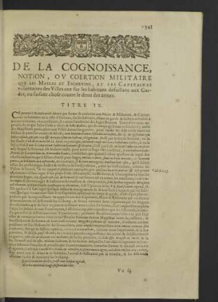 De la cognoissance, notion ... Titre IX.
