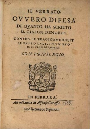 Il Verrato, ovvero difesa di quanto ha scritto m. Giason Denores ...