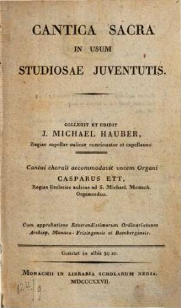 Cantica sacra in usum studiosae iuventutis