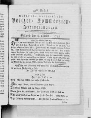 41tes Stück., Ausgabe vom 8. Oktober 1788