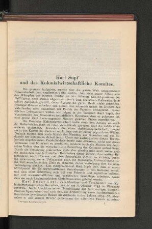 Karl Supf und das Kolonialwirtschaftliche Komitee.