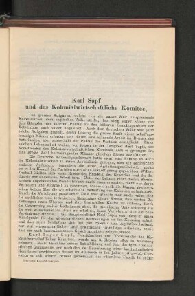 Karl Supf und das Kolonialwirtschaftliche Komitee.