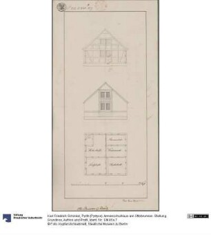 Pyritz (Pyrzyce). Armenschulhaus am Ottobrunnen. Stallung. Grundriss, Aufriss und Profil
