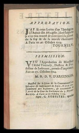 Approbation. Permission.