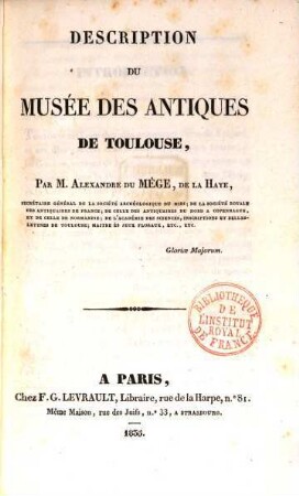 Description du Musée des Antiques de Toulouse