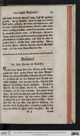 Antwort der Lady Hariote an Clarissen