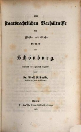 Die staatsrechtlichen Verhältnisse der Fürsten und Grafen von Schönburg