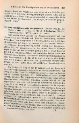 225-226 [Rezension] Wikenhauser, Alfred, Die Apostelgeschichte und ihr Geschichtswert