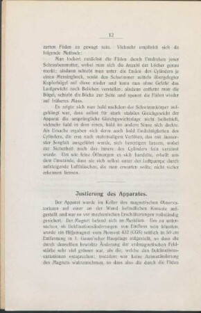 Justierung des Apparates.