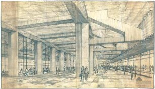 Schneider - Esleben, Paul; Köln - Porz; Flughafen Köln-Bonn - Empfangsgebäude (Innenraumperspektive)
