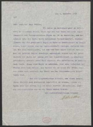 Brief an Bernhard Sekles : 09.12.1914