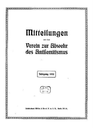 Mitteilungen aus dem Verein zur Abwehr des Antisemitismus. 28. 1918