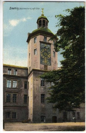 Stettin. Schlossturm mit Uhr.