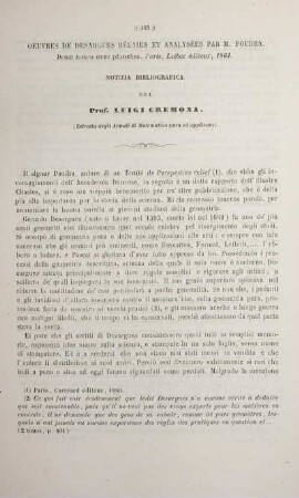 Notizia Bibliografica sulle Opere di Desargues.