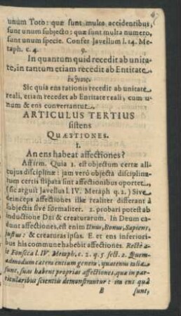 Articulus Tertius sistens Quaestiones.