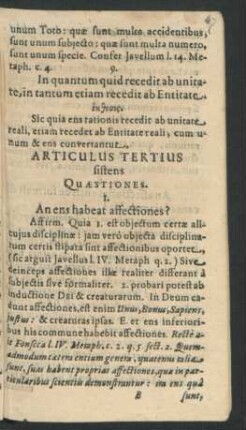 Articulus Tertius sistens Quaestiones.
