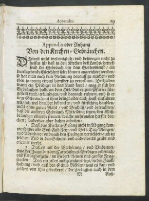 Appendix oder Anhang Von den Kirchen-Gebräuchen.