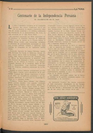 Centenario de la independencia peruana : Su celebración en el país