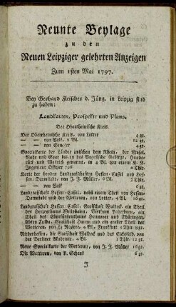 Neunte Beylage zu den Neuen Leipziger gelehrten Anzeigen - Zum 1sten Mai 1797.
