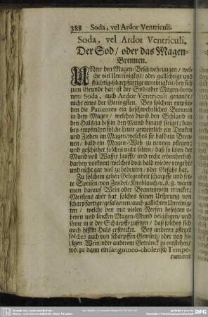 Soda, vel Ardor Ventriculi. Der Sod, oder das Magen-Brennen