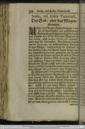 Soda, vel Ardor Ventriculi. Der Sod, oder das Magen-Brennen