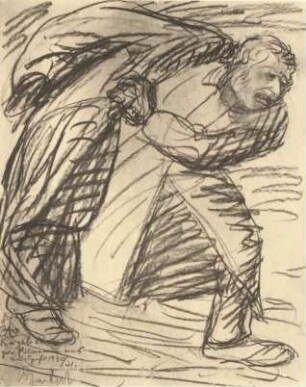 Mantelanzieher : Mantelanzieher. Kohlezeichnung; 499 x 398 mm (1913; E. Barlach)