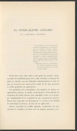 El sindicalismo agrario en la República Argentina