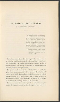 El sindicalismo agrario en la República Argentina