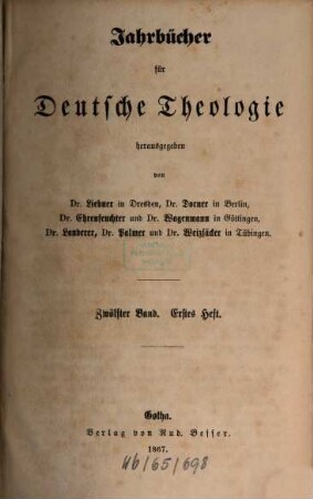 Jahrbücher für deutsche Theologie, 12. 1867