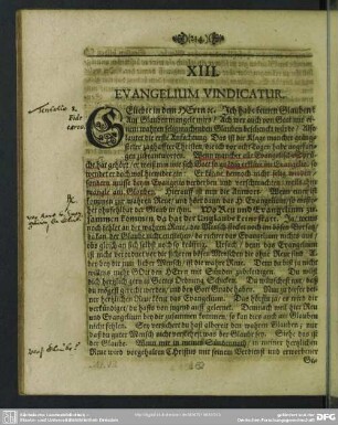 XIII. Evangelium Vindicatur