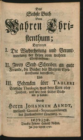 Das Sechste Buch Vom Wahren Christenthum