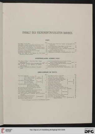 Inhaltsverzeichnis / Kunstbeilagen ausser Text / Abbildungen im Texte