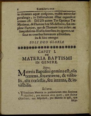 Caput I. De Materia Baptismi In Genere.