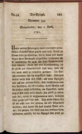 Nummer 94. Sonnabends, den 1 April, 1780.