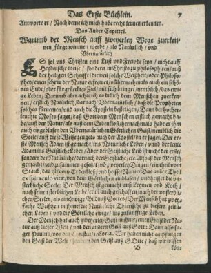 Das Ander Capittel. Warumb der Mensch auff zweyerley Wege zuerkennen fürgenommen werde/ als Natürlich/ und Übernatürlich.