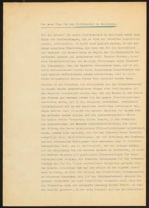 Stadttheater, Heilbronn: Schriftstück zu neuem Plan fürs Stadttheater (mehrseitig)