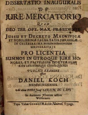 Dissertatio inauguralis de iure mercatorio