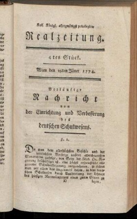 4tes Stück. Wien den 29ten Jäner 1774.