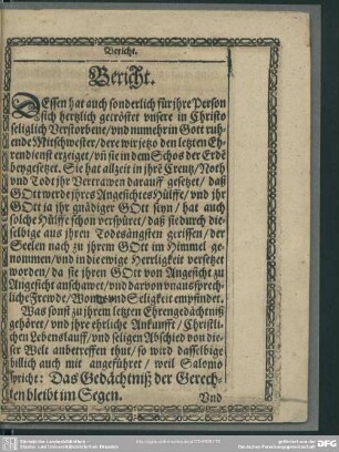 Lebenslauf : Bericht [der S. Verstorbenen]