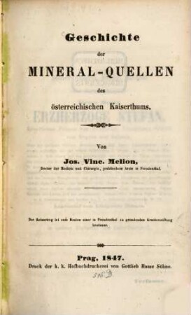 Geschichte der Mineral Quellen des oesterreichischen Kaiserthums