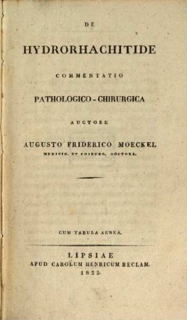 De hydrorhachitide commentatio pathalogico-chirurgica : cum tabula aenea