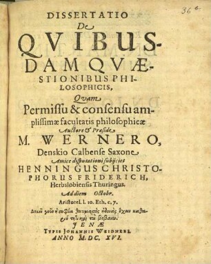 Dissertatio de quibusdam quaestionibus philosophicis