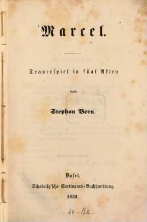 Marcel : Trauerspiel im fünf Akten