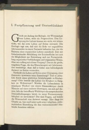 I. Fortpflanzung und Unsterblichkeit